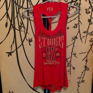 FTS Sturgis  Women’s Red Twist/Shredded Back Tank Top Embellished W/Rhinstones